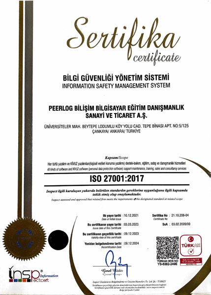 ISO/IEC 27001:2017 sertifikası