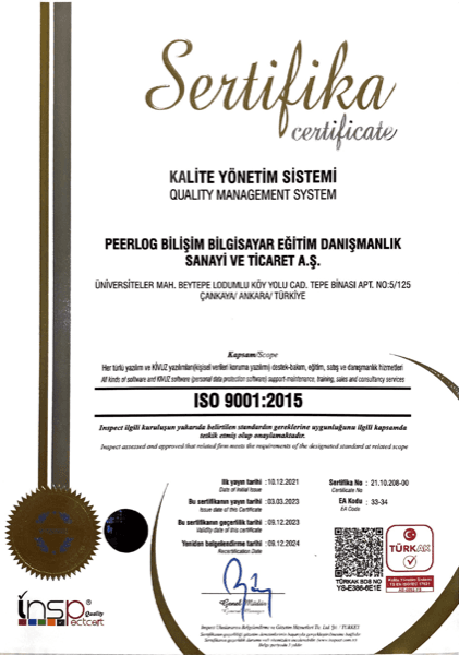 ISO 9001:2015 sertifikası
